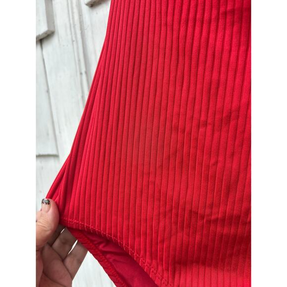 Matilda Jane Poolside Party Red Ribbed Halter One-Piece Swimsuit Size XL - Picture 5 of 7